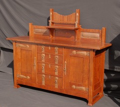 Rare Early Stickley Brothers Sideboard with Unusual Reticulated hardware